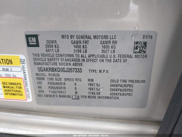 5GAKRBKD0GJ267333 Buick llt - sidi, alum, 60 degrees