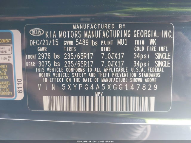 5XYPG4A5XGG147829 KIA dohc gdi lambda ii