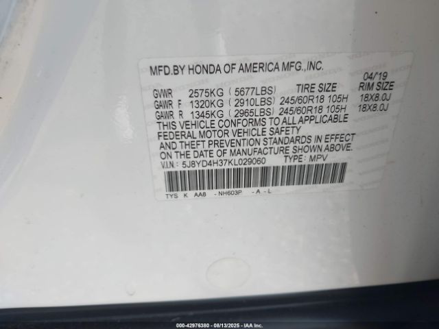 2019 ACURA MDX 5J8YD4H37KL029060 Photo 8