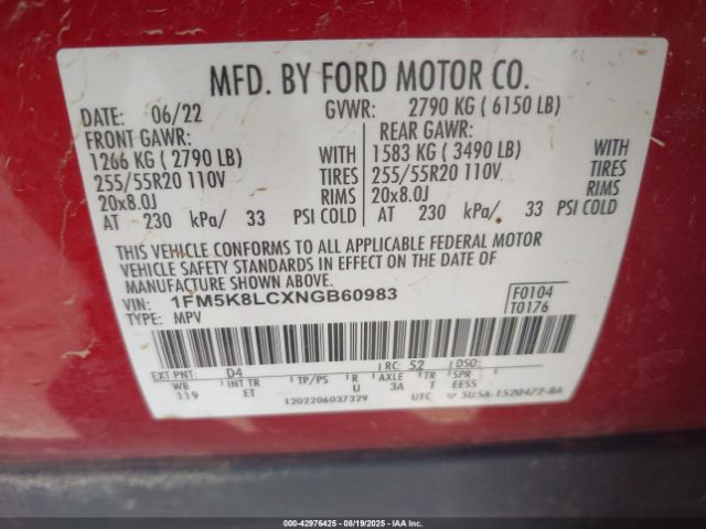 2022 FORD EXPLORER 1FM5K8LCXNGB60983 Photo 8