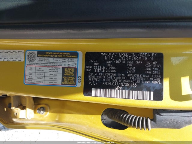 42976473 :رقم المزاد ، KNDEUCAA4N7310265 vin ، 2022 Kia Seltos S مزاد بيع
