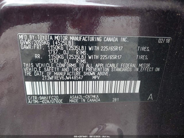 Toyota 2ar-fe 2018 2T3WFREV6JW448547 Image 9