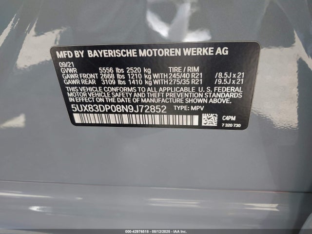 5UX83DP08N9J72852 BMW 2022