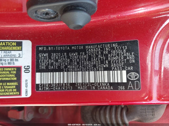 Toyota 2zr-fe 2014 2T1BURHE0EC059788 Image 9