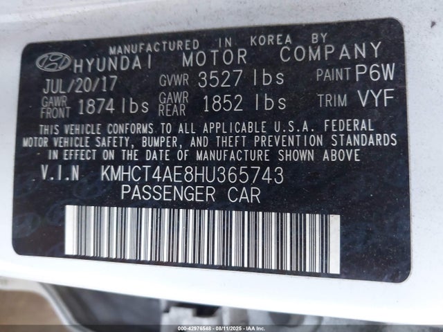 KMHCT4AE8HU365743 Hyundai 2017