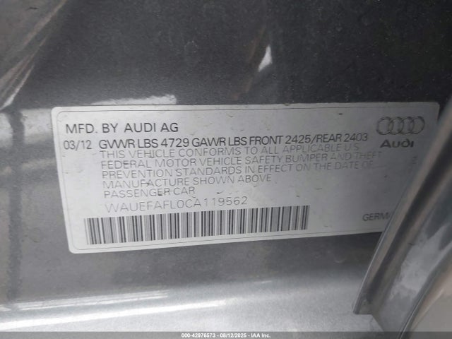2012 AUDI A4 WAUEFAFL0CA119562 Photo 8