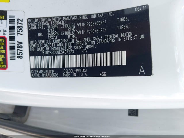 Toyota 2gr-fks 2014 5TDYK3DC8ES497273 Image 9