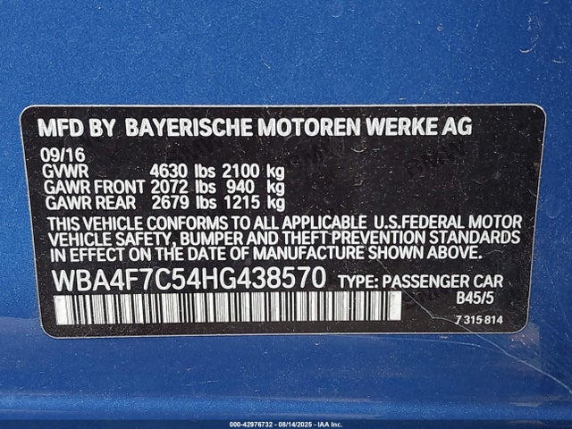 WBA4F7C54HG438570 BMW 430I