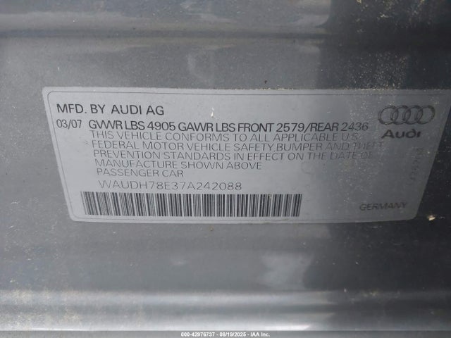 2007 AUDI A4 WAUDH78E37A242088 Photo 8