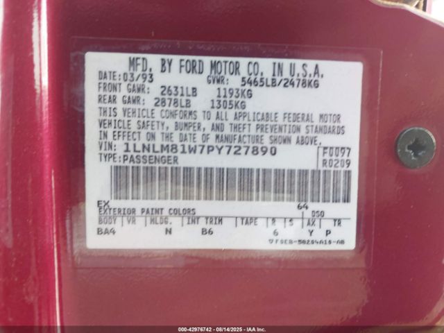 1993 LINCOLN TOWN CAR 1LNLM81W7PY727890 Photo 8