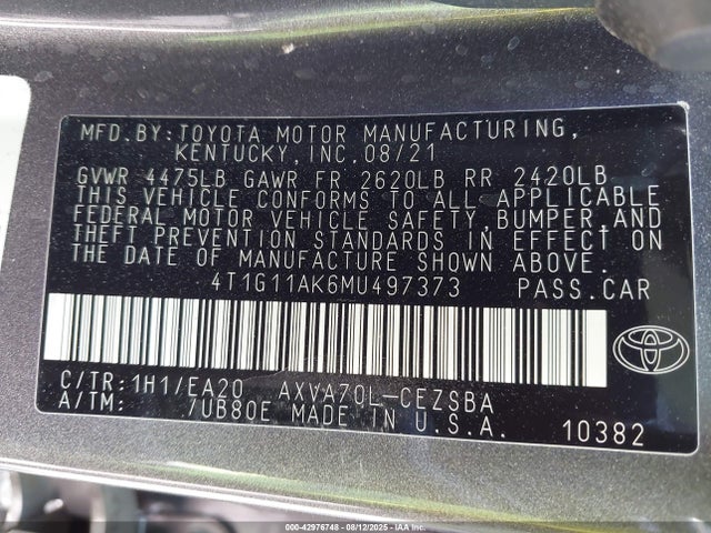 4T1G11AK6MU497373 Toyota a25a-fks