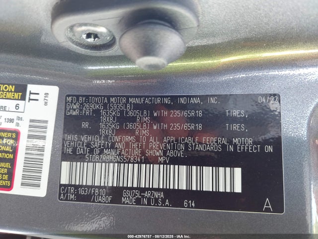 5TDBZRBH6NS578341 Toyota 2gr-fks