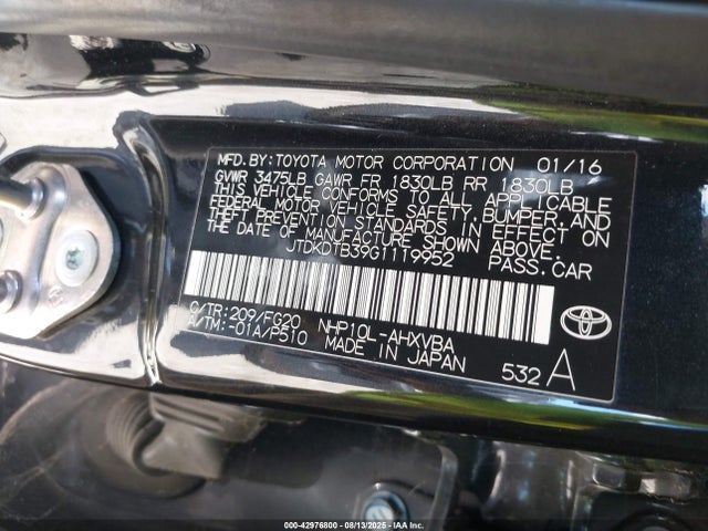 JTDKDTB39G1119952 Toyota 1nz-fxe+1lm