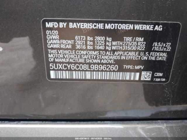 2020 BMW X6 5UXCY6C08L9B96260 Photo 8