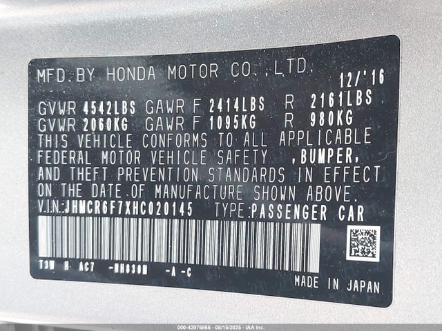 Honda lfa1 2017 JHMCR6F7XHC020145 Image 9