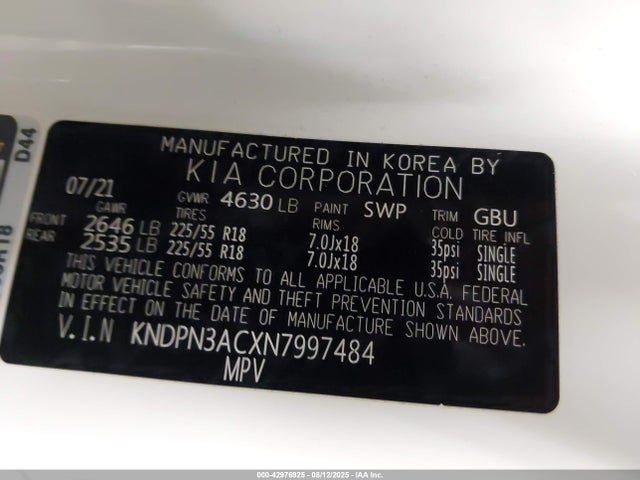 KNDPN3ACXN7997484 KIA gdi theta-ii