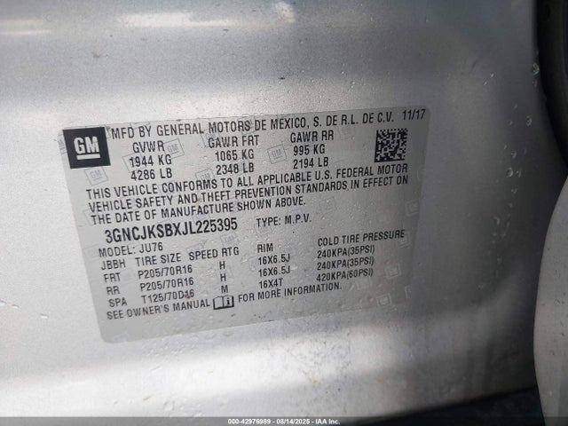 3GNCJKSBXJL225395 Chevrolet luv - mfi, variable valve timing, e85 max, alum