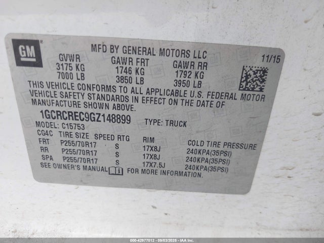 1GCRCREC9GZ148899 Chevrolet l83 - sidi, vvt, afm, e85 max, aluminum