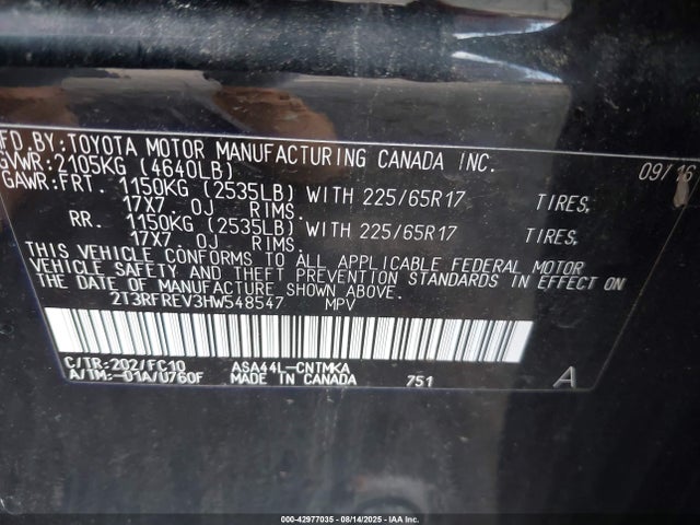 Toyota 2ar-fe 2017 2T3RFREV3HW548547 Image 9