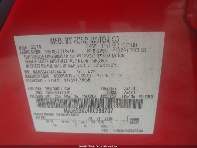 MAJ6S3KL4KC288707 Ford Ecosport