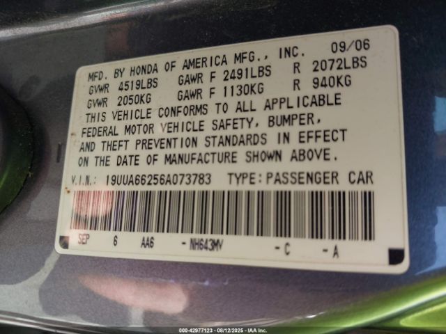2006 ACURA TL 19UUA66256A073783 Photo 8