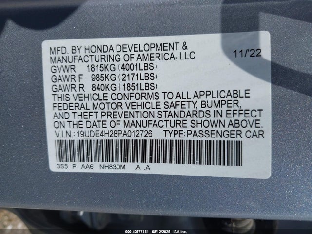 19UDE4H28PA012726 Acura l15ca