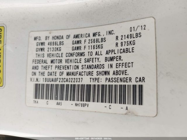 2012 ACURA TL 19UUA8F22CA022037 Photo 8