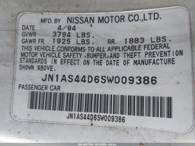 Продажа на аукционе авто 1995 Nissan 240sx Se, vin: JN1AS44D6SW009386, номер лота: 42977256