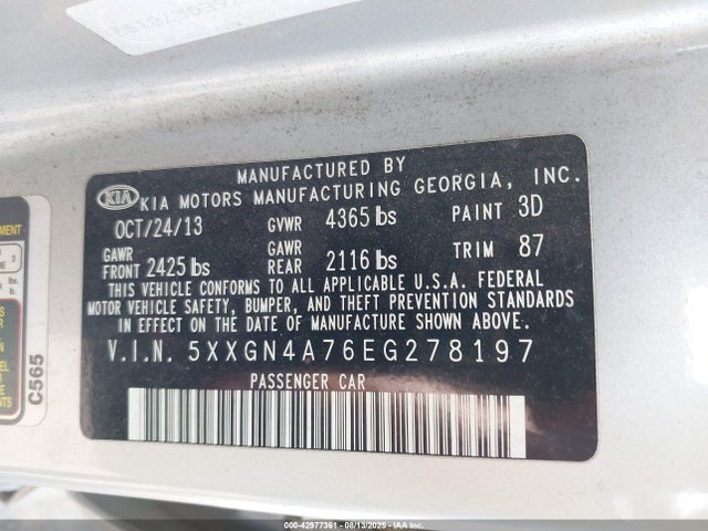 5XXGN4A76EG278197 KIA dohc gdi theta ii