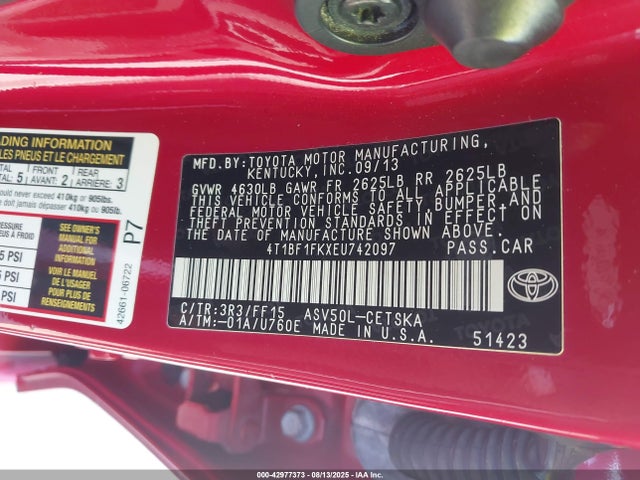 Toyota 2ar-fe 2014 4T1BF1FKXEU742097 Image 9