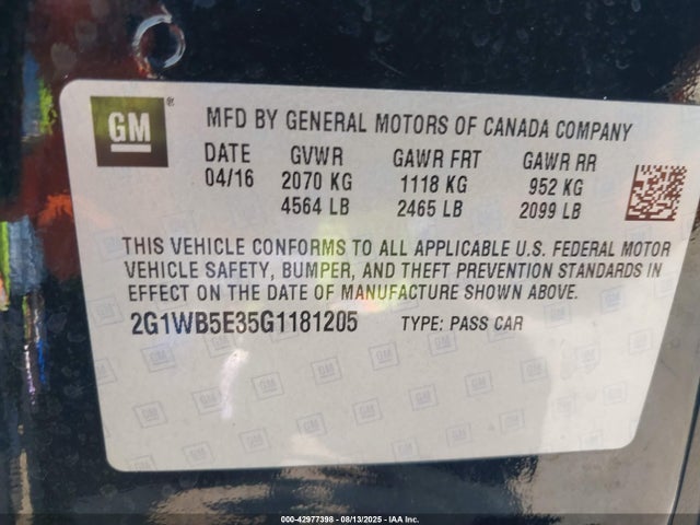 2G1WB5E35G1181205 Chevrolet lfx - sidi, vvt, e85 max, alum gm