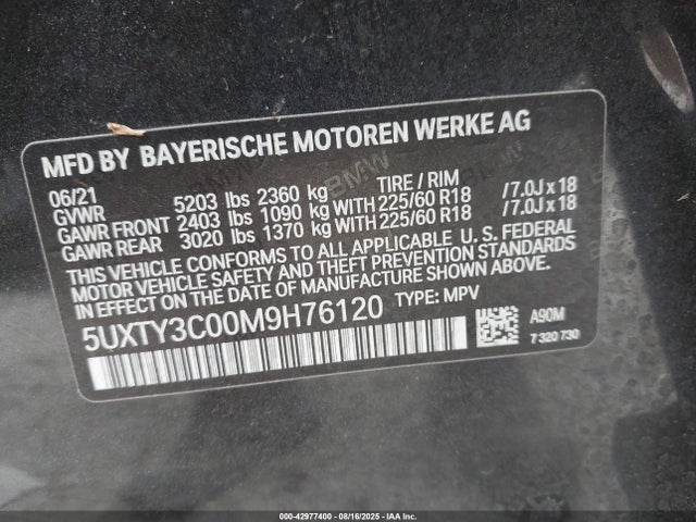 5UXTY3C00M9H76120 BMW X3