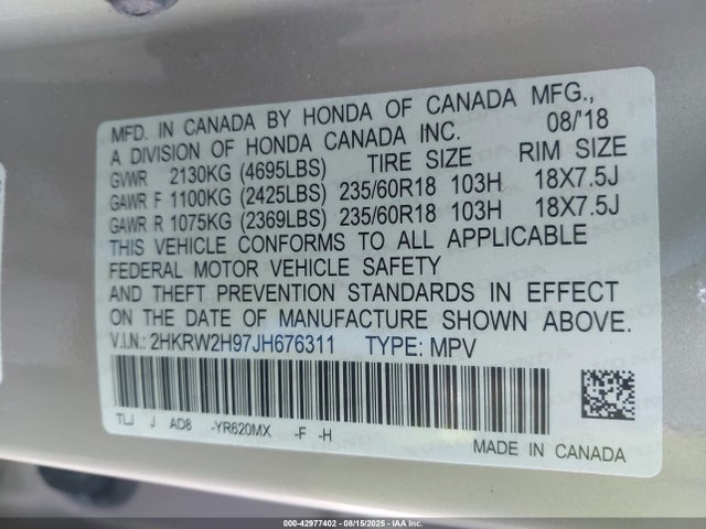 Honda l15be 2018 2HKRW2H97JH676311 Image 9