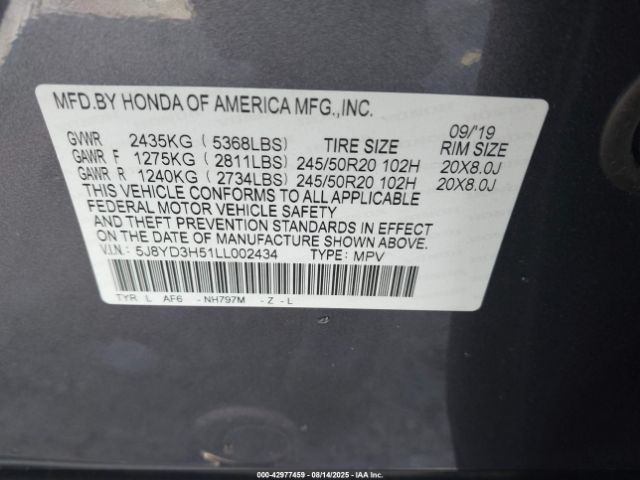 2020 ACURA MDX 5J8YD3H51LL002434 Photo 8