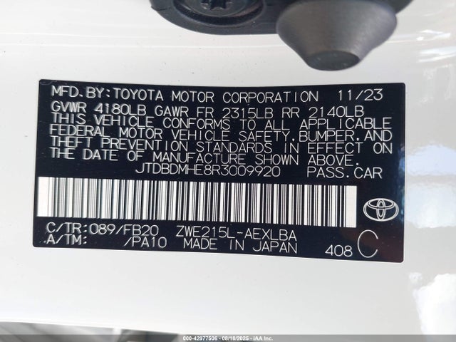 JTDBDMHE8R3009920 Toyota 2zr-fxe