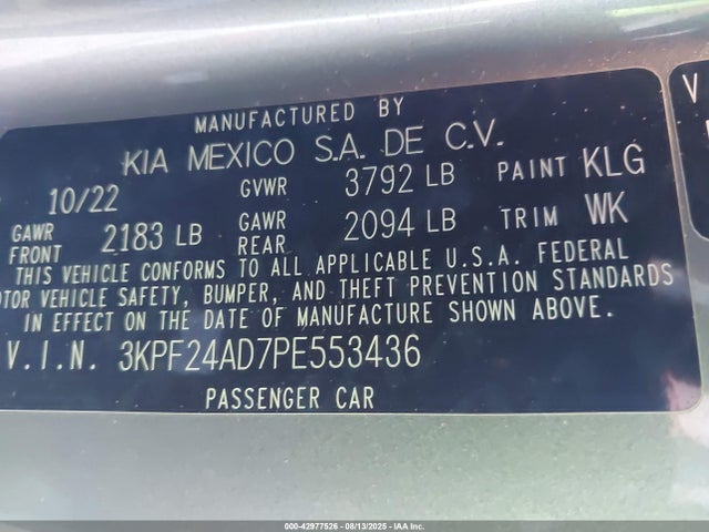 3KPF24AD7PE553436 KIA mpi nu