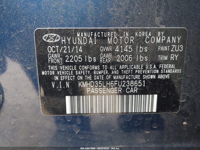 KMHD35LH6FU238651 Hyundai dohc gdi nu