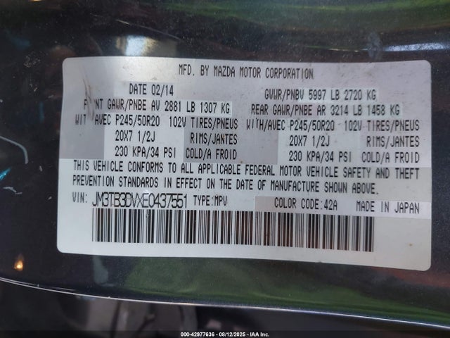 JM3TB3DVXE0437551 Mazda cav californoia