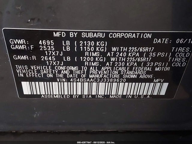 Subaru u5 2018 4S4BSAAC3J3389620 Image 9