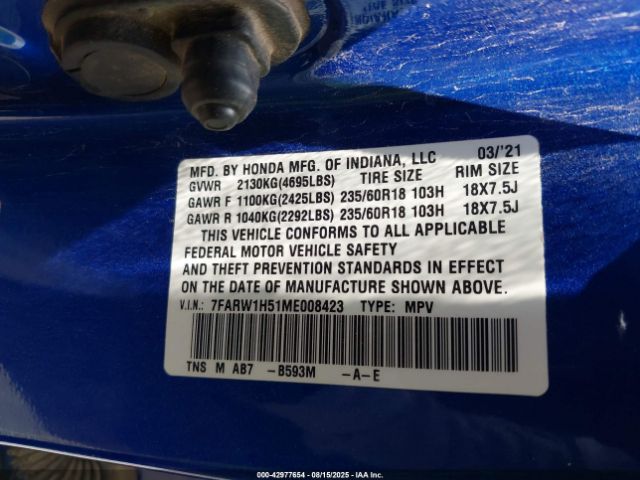 2021 HONDA CR-V 7FARW1H51ME008423 Photo 8