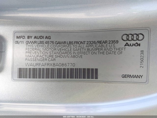2011 AUDI A5 WAURFAFRXBA086770 Photo 8