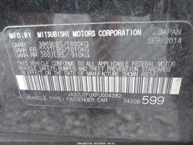 2015 MITSUBISHI LANCER JA32U2FUXFU004382 Photo 8