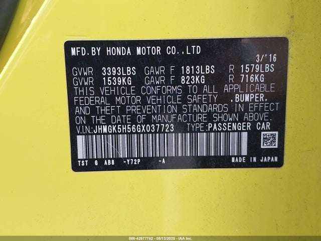 JHMGK5H56GX037723 Honda l15b1