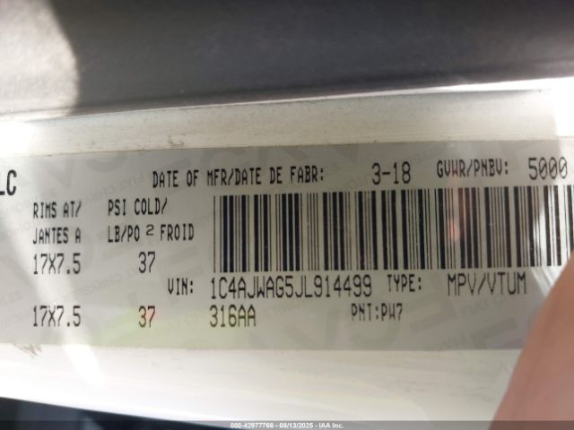 2018 JEEP WRANGLER JK 1C4AJWAG5JL914499 Photo 8