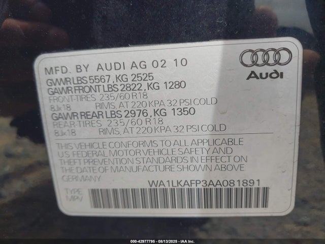 2010 AUDI Q5 WA1LKAFP3AA081891 Photo 8
