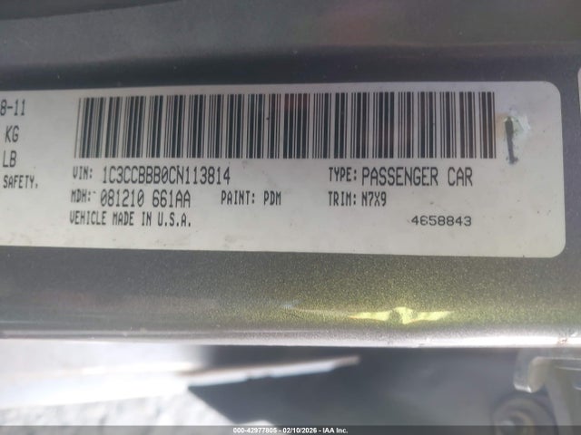 2012 Chrysler 200 Touring მანქანა იყიდება აუქციონზე, vin: 1C3CCBBB0CN113814, აუქციონის ნომერი: 42977805
