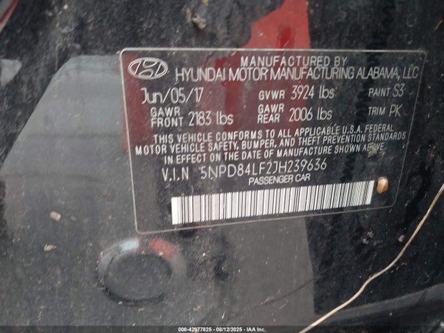 5NPD84LF2JH239636 Hyundai mpi nu
