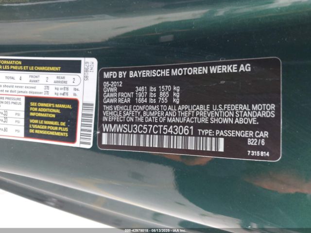 2012 MINI COOPER WMWSU3C57CT543061 Photo 8