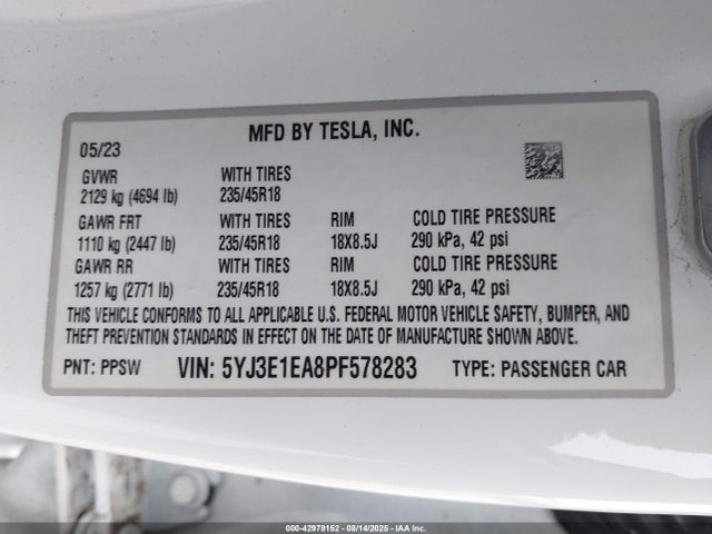 2023 TESLA MODEL 3 5YJ3E1EA8PF578283 Photo 8