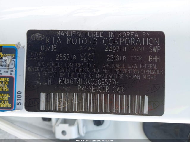 KNAGT4L3XG5095776 KIA Optima Lx